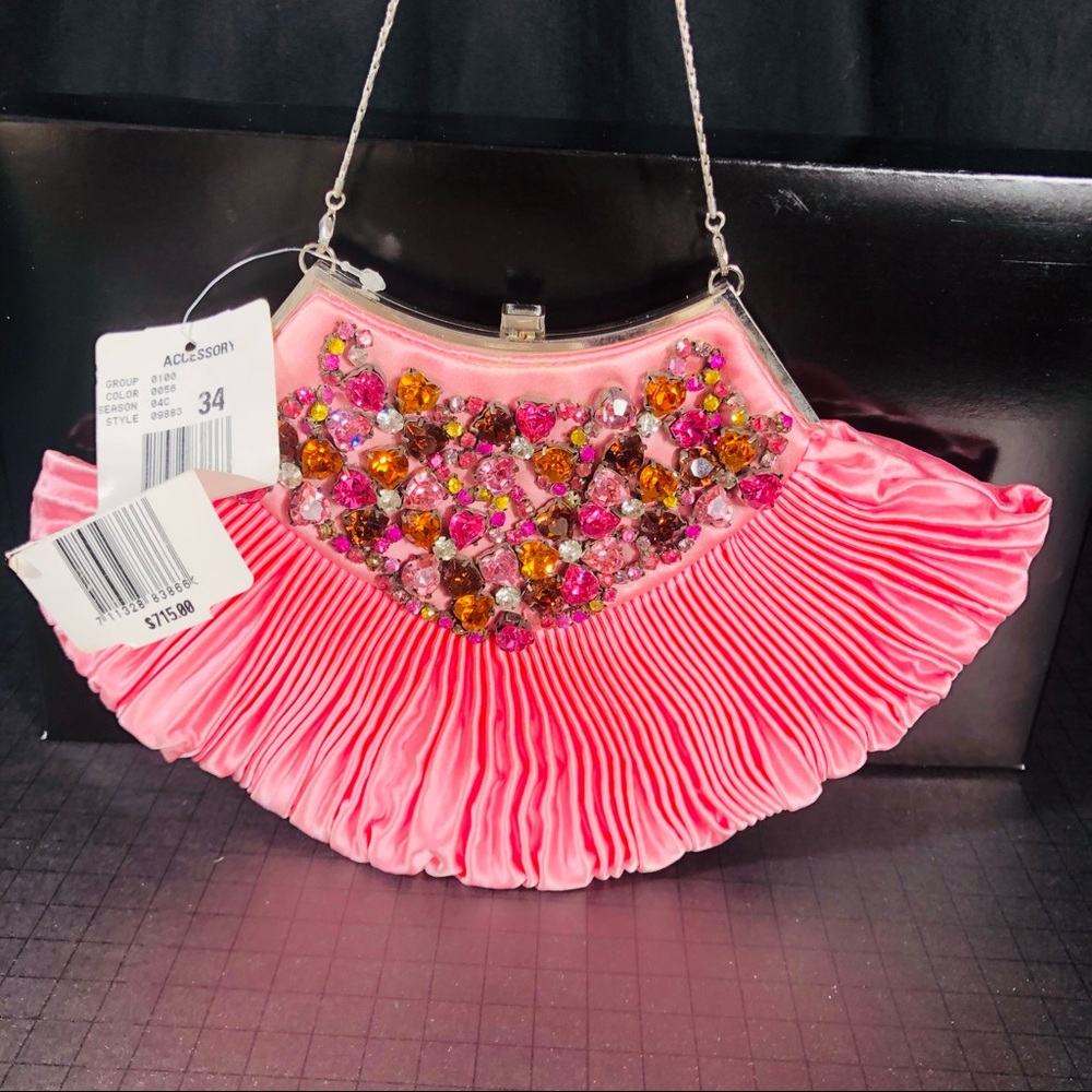 Badgley Mischka small pink silk handbag with crystals